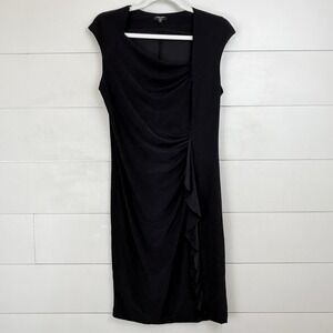 Komarov Black Sleeveless Dress Women Medium Ruffle Asymmetric‎ Draped Neckline